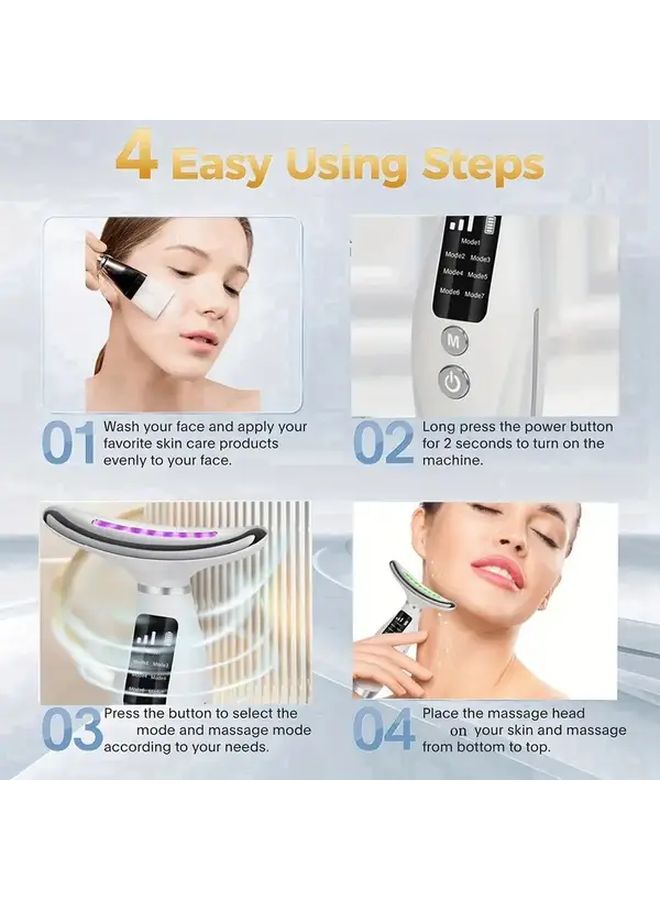 مساج الوجه والرقبة الأبيض - 7 أوضاع - شحن عبر USB - للاستخدام المنزلي - استرخاء الوجه والجسم - هدية عيد الأم - Image 3