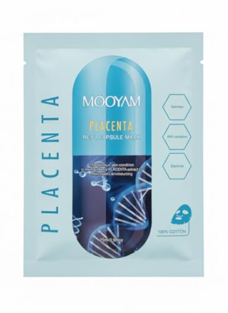 MÔOYAM Sheet Mask, Real Capsule Mask, 25ml/0.9 fl oz (25 ml, Placenta)