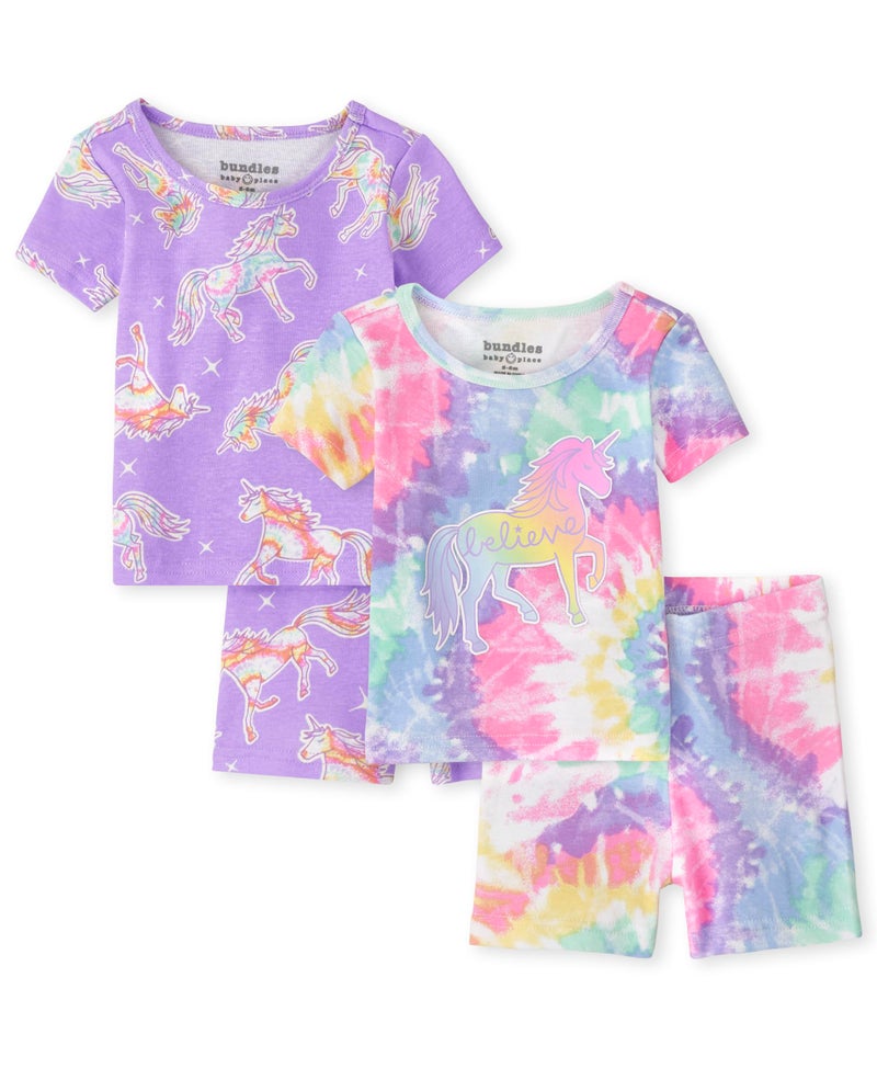 THE CHILDRENS PLACE The Childrens Place baby girls The Childrens Place Toddler Unicorn Short Sleeve Top and Shorts Snug Fit 100 Cotton 2 Pajama Set GlowunicornBelieve 03 Months US