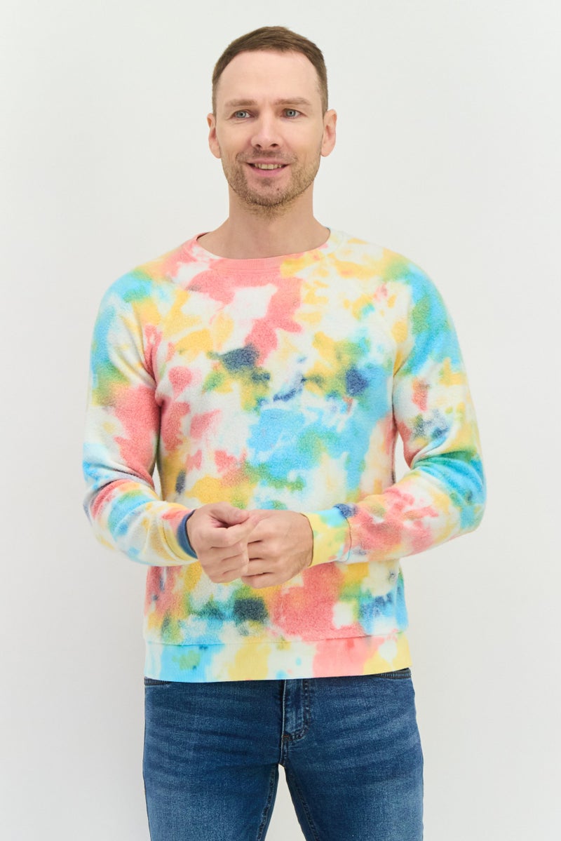 Feat Men Crew Neck Tie Dye Long Sleeves Sweatshirt, Beige - Image 1
