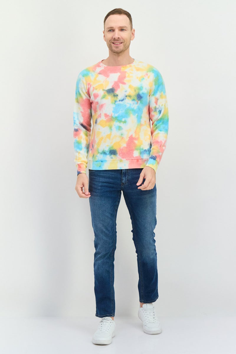 Feat Men Crew Neck Tie Dye Long Sleeves Sweatshirt, Beige - Image 3