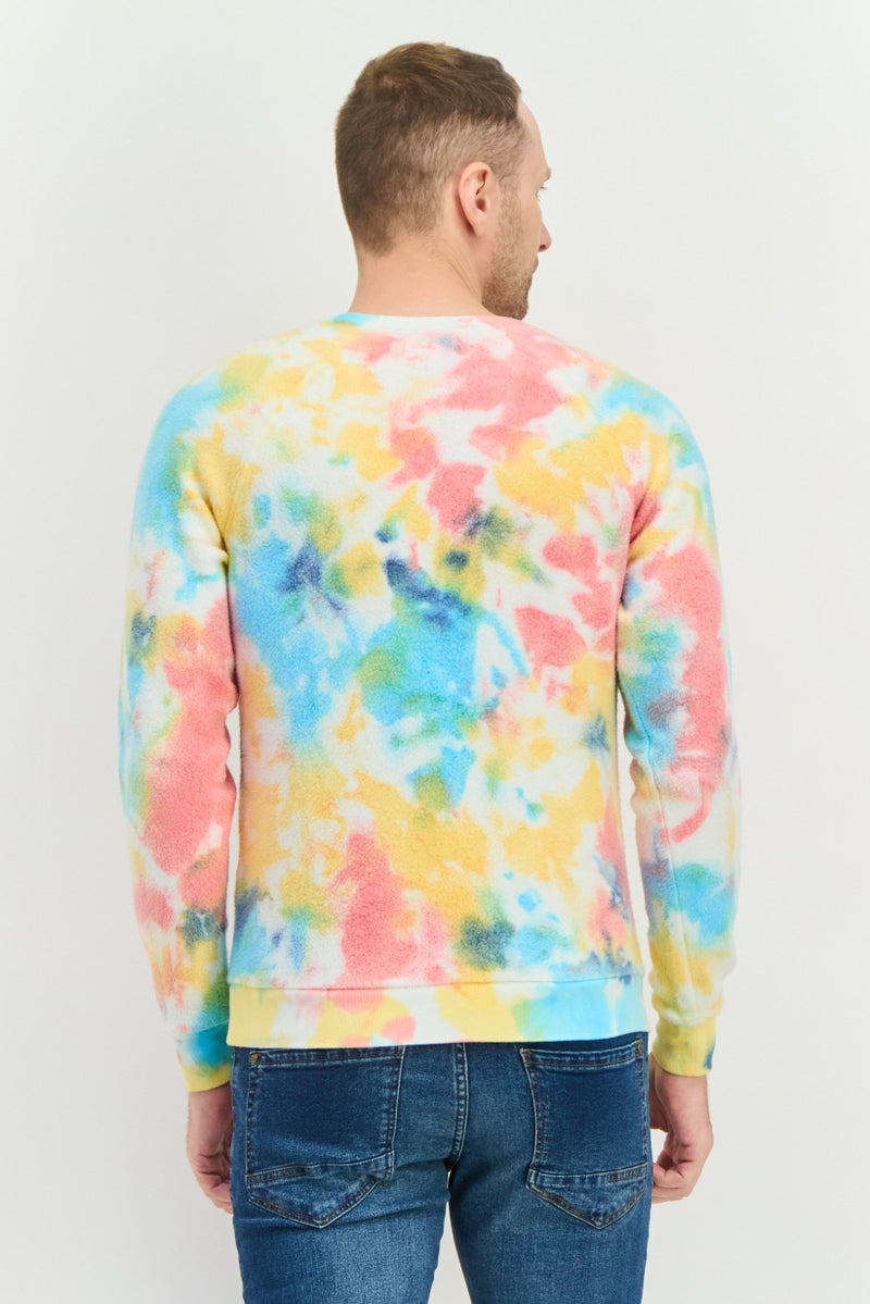 Feat Men Crew Neck Tie Dye Long Sleeves Sweatshirt, Beige - Image 4