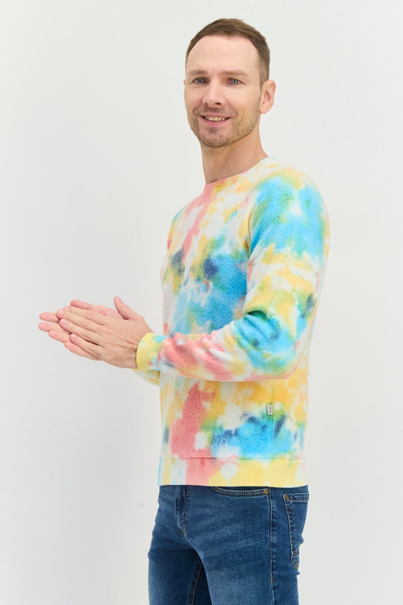 Feat Men Crew Neck Tie Dye Long Sleeves Sweatshirt, Beige - Image 2