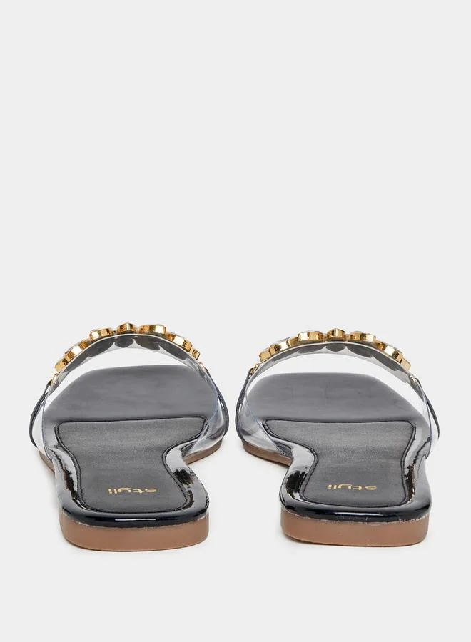 Styli Embellished Transparent Design Flat Sandals