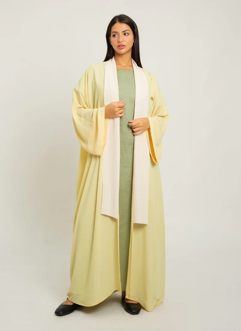 Kaafmeem Light Olive Short Sleeves Linen Dress