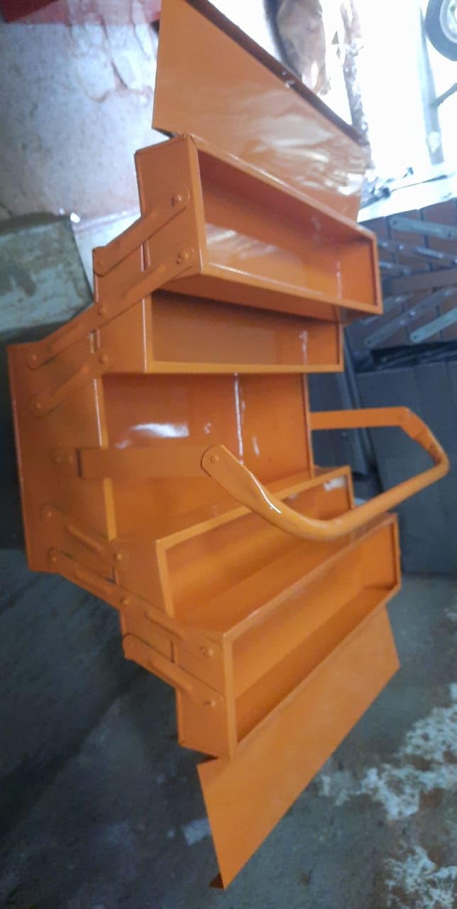 Bosney High Grade Metal Tool Box for ToolsTool Kit Box for Home and GarageTool Box Without Tools5 Compartment Orange - Image 4