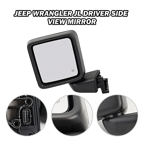 MOFOAP Driver Side Mirror for 2018-2023 Jeep Wrangler JL/2020 2021 2022 2023 Gladiator JT,Mirror Assembly with Heated,Manual Folding Without Turn Singal/Blind Spot,Replace 68281890AE 68281890AB - Image 4