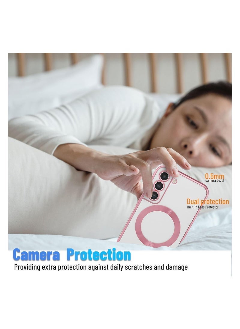 MUNTAQI Magnetic Case for Samsung Galaxy S21 – Slim Electroplated Clear Design with Camera Protection, Shockproof & MagSafe-Compatible with Pink Edges for Samsung Galaxy S21 - Image 2