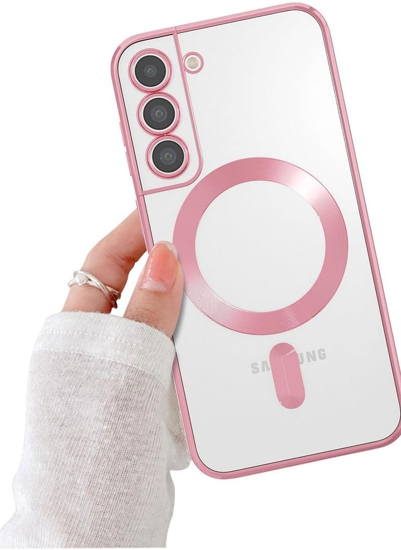 MUNTAQI Magnetic Case for Samsung Galaxy S21 – Slim Electroplated Clear Design with Camera Protection, Shockproof & MagSafe-Compatible with Pink Edges for Samsung Galaxy S21 - Image 1
