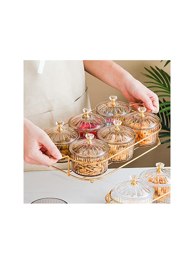 بروماس صينية تقديم المكسرات والحلوى، مجموعة من 6 قطع، صينية أوعية تخزين مع غطاء ورف مطلي بالذهب، طبق وجبات خفيفة لحفلات المنزل، صينية تقديم أكريليك خفيفة فاخرة لتزيين المنزل (مجموعة من 6 أوعية) - Image 2