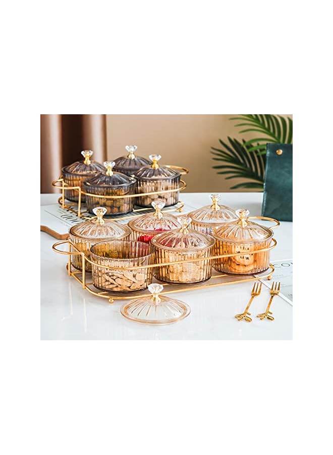 بروماس صينية تقديم المكسرات والحلوى، مجموعة من 6 قطع، صينية أوعية تخزين مع غطاء ورف مطلي بالذهب، طبق وجبات خفيفة لحفلات المنزل، صينية تقديم أكريليك خفيفة فاخرة لتزيين المنزل (مجموعة من 6 أوعية) - Image 5