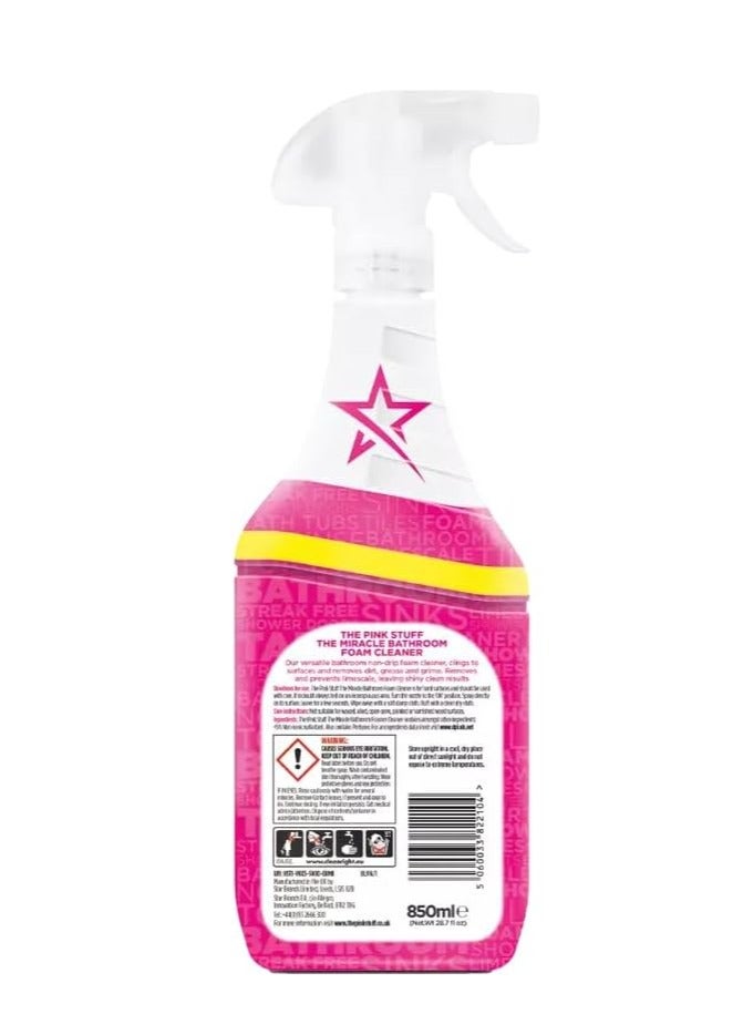 THE PINK STUFF The Pink Stuff Miracle Bathroom Foam Cleaner Spray, Non Drip Formulation removes & Prevents Limescales and gives Streak Free Shine 850ML - Image 2