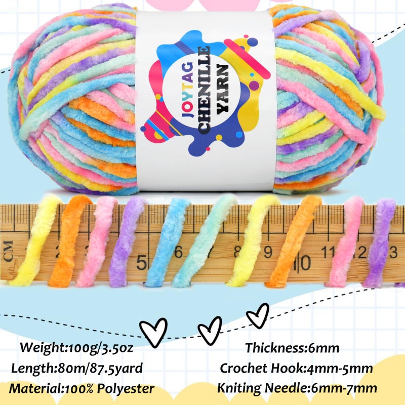 JOYTAG Velvet Chenille Yarn for Crocheting & Knitting - Soft, Thick, Bulky Chunky Purple Blue Velvet Yarn - 100g Ocean Tone - Image 3