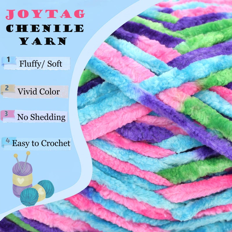JOYTAG Velvet Chenille Yarn for Crocheting & Knitting - Soft, Thick, Bulky Chunky Purple Blue Velvet Yarn - 100g Ocean Tone - Image 2