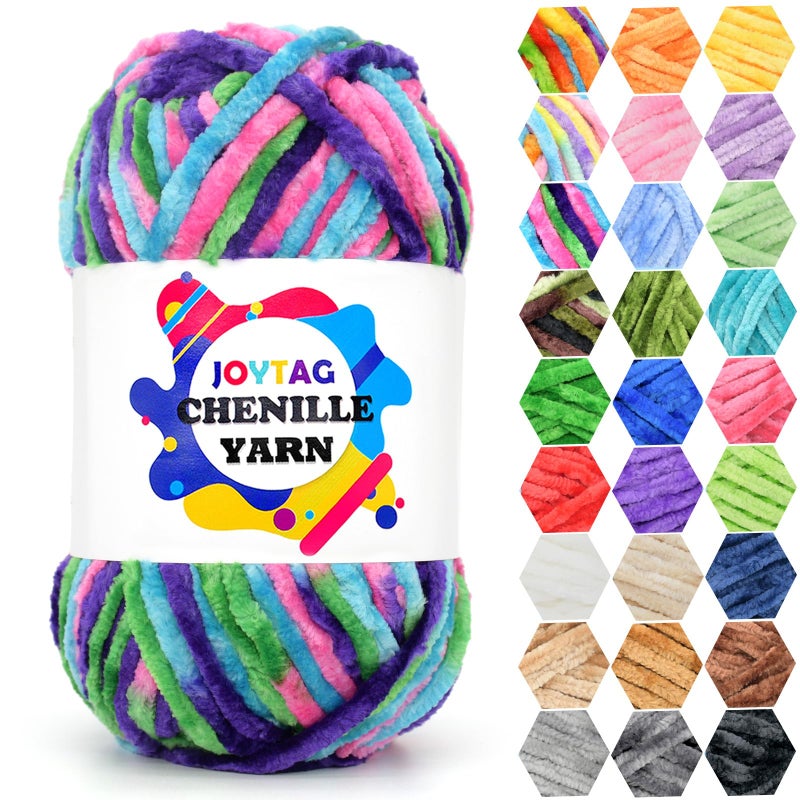 JOYTAG Velvet Chenille Yarn for Crocheting & Knitting - Soft, Thick, Bulky Chunky Purple Blue Velvet Yarn - 100g Ocean Tone - Image 1