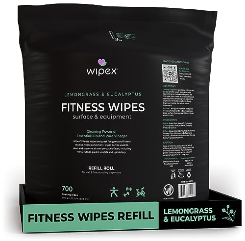 Wipex Gym Wipes for Equipment Cleaning 700 Large 8x12 Natural Fitness Wipes Refills for Dispensers Made with Lemongrass Eucalyptus Oil Vinegar Bulk Surface Multipurpose Wipes 1 Pack