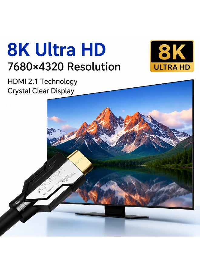 دي تك كابل 8K HDMI 2.1 بطول 3 أمتار، فائق السرعة، يدعم دقة 8K بمعدل 60 هرتز، و4K بمعدل 120 هرتز، و2K بمعدل 240 هرتز، و1080P بمعدل 240 هرتز، بسرعة نقل بيانات تصل إلى 48 جيجابت في الثانية، ويدعم HDR، وeARC، وHDCP، وDolby Vision، وتقنية 3D. متوافق مع أجهزة PS5 وPS4 وXbox Switch والتلفزيونات والشاشات وأجهزة العرض وأجهزة الكمبيوتر المحمولة. اللون: أسود - Image 2