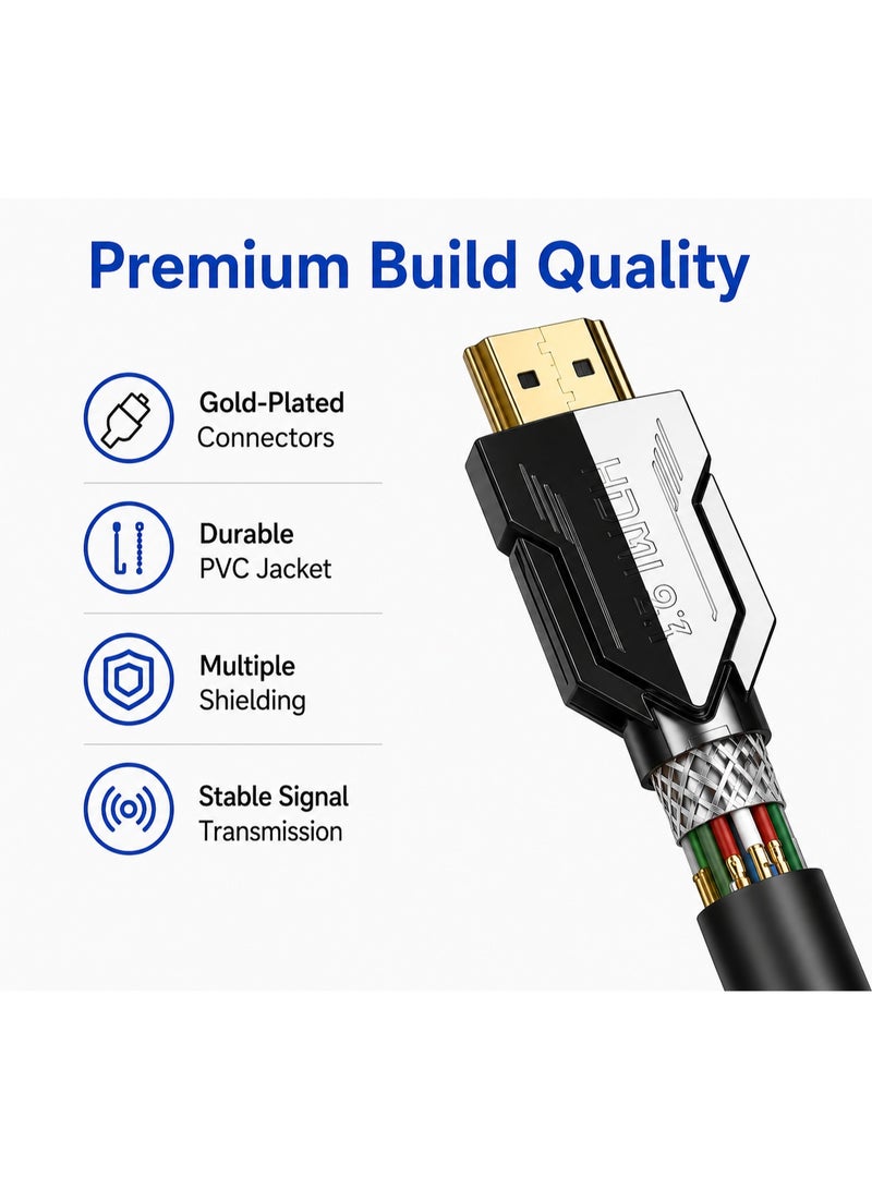 دي تك كابل 8K HDMI 2.1 بطول 3 أمتار، فائق السرعة، يدعم دقة 8K بمعدل 60 هرتز، و4K بمعدل 120 هرتز، و2K بمعدل 240 هرتز، و1080P بمعدل 240 هرتز، بسرعة نقل بيانات تصل إلى 48 جيجابت في الثانية، ويدعم HDR، وeARC، وHDCP، وDolby Vision، وتقنية 3D. متوافق مع أجهزة PS5 وPS4 وXbox Switch والتلفزيونات والشاشات وأجهزة العرض وأجهزة الكمبيوتر المحمولة. اللون: أسود - Image 5