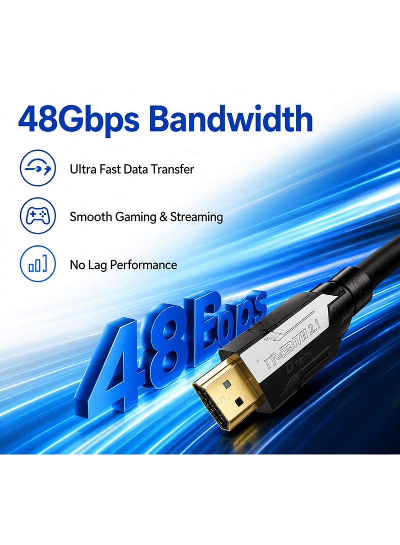 دي تك كابل 8K HDMI 2.1 بطول 3 أمتار، فائق السرعة، يدعم دقة 8K بمعدل 60 هرتز، و4K بمعدل 120 هرتز، و2K بمعدل 240 هرتز، و1080P بمعدل 240 هرتز، بسرعة نقل بيانات تصل إلى 48 جيجابت في الثانية، ويدعم HDR، وeARC، وHDCP، وDolby Vision، وتقنية 3D. متوافق مع أجهزة PS5 وPS4 وXbox Switch والتلفزيونات والشاشات وأجهزة العرض وأجهزة الكمبيوتر المحمولة. اللون: أسود - Image 3