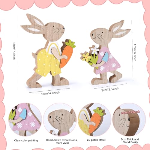 WellSign 2Pcs Easter Bunny Table Wooden Sign Decorations for Home, Farmhouse Rustic Wood Rabbit Tiered Tray Decor for Tabletop Shelf Mantel Happy Spring Party Outdoor Indoor, Easter Gifts for Kids - Image 3