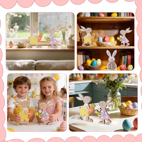 WellSign 2Pcs Easter Bunny Table Wooden Sign Decorations for Home, Farmhouse Rustic Wood Rabbit Tiered Tray Decor for Tabletop Shelf Mantel Happy Spring Party Outdoor Indoor, Easter Gifts for Kids - Image 5