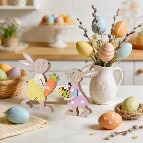 WellSign 2Pcs Easter Bunny Table Wooden Sign Decorations for Home, Farmhouse Rustic Wood Rabbit Tiered Tray Decor for Tabletop Shelf Mantel Happy Spring Party Outdoor Indoor, Easter Gifts for Kids - Image 4