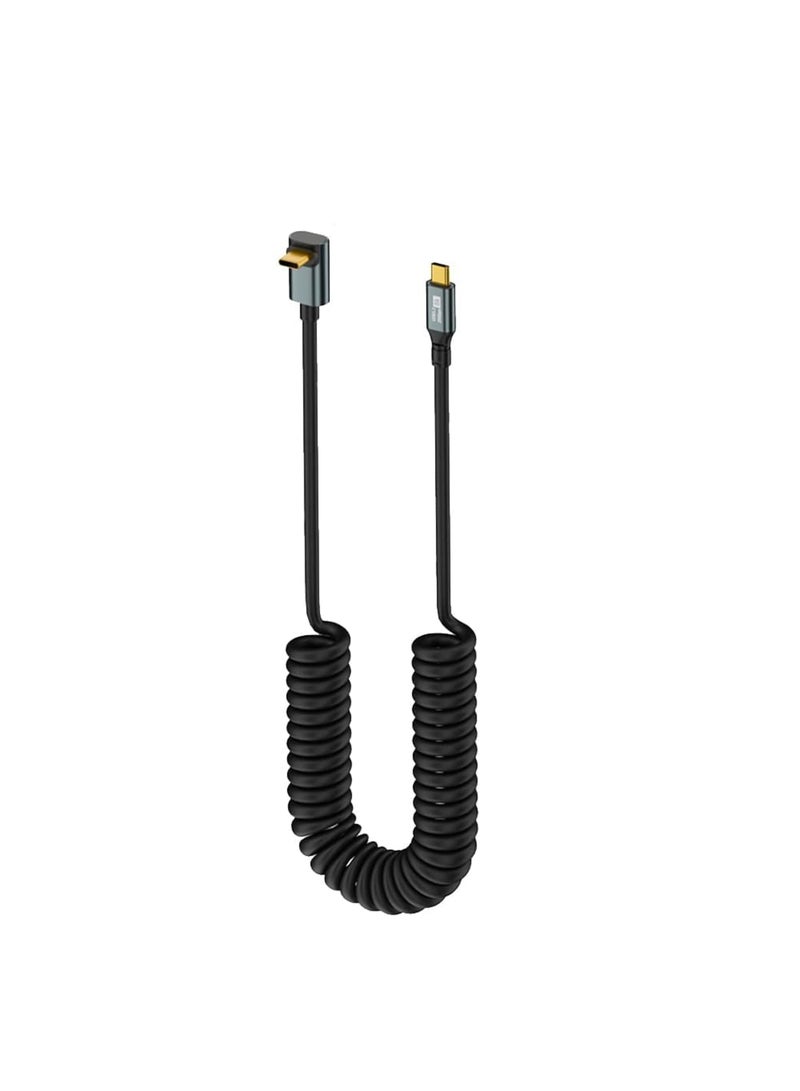 Barakah USB Type C Cable, 20Gbps High Speed Coiled Cord 100W PD QC, Straight to 90 Degree Right Angle Design, Supports 8K@60Hz Video and Fast Charging, Durable 6ft Cable for Laptop Tablet Phone, Black - Image 1