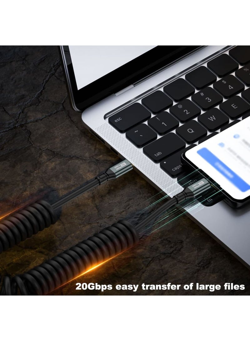 Barakah USB Type C Cable, 20Gbps High Speed Coiled Cord 100W PD QC, Straight to 90 Degree Right Angle Design, Supports 8K@60Hz Video and Fast Charging, Durable 6ft Cable for Laptop Tablet Phone, Black - Image 3