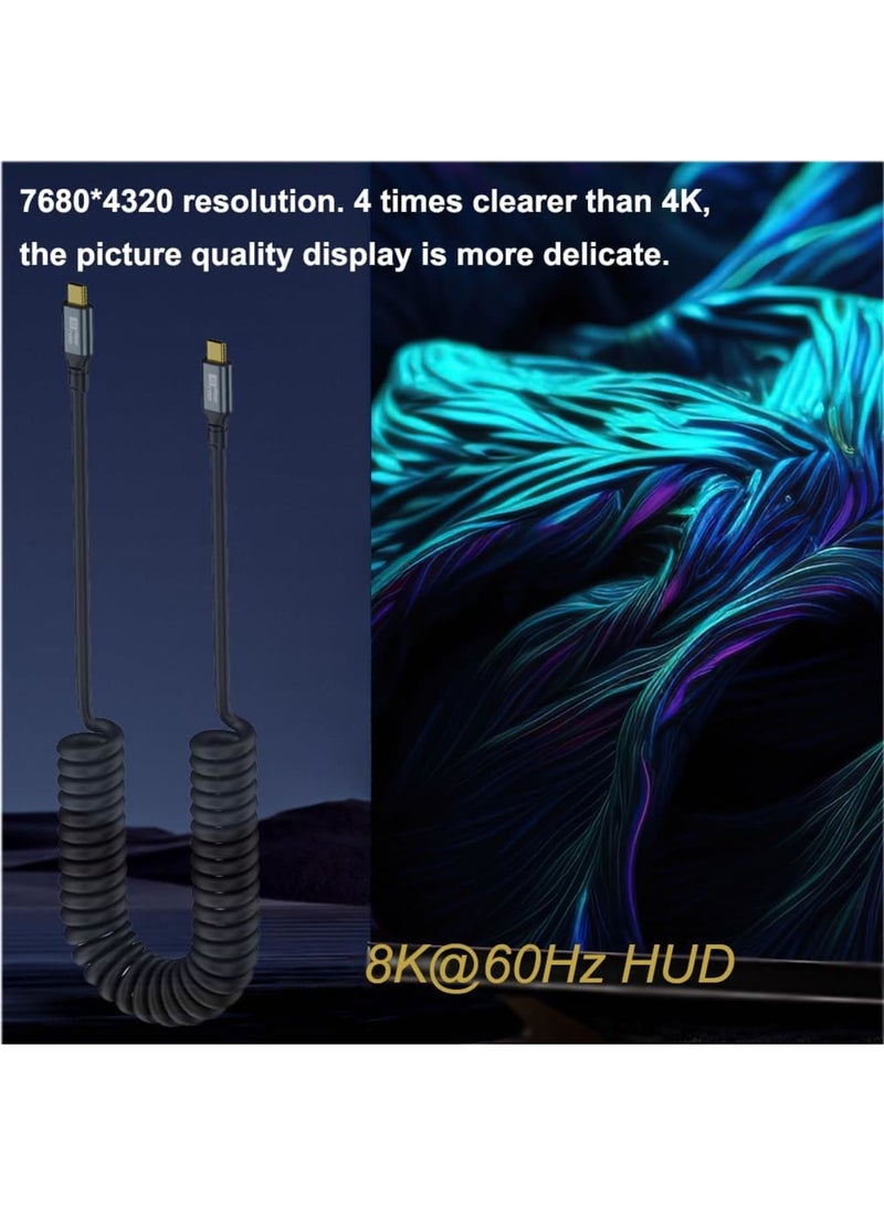 Barakah USB Type C Cable, 20Gbps High Speed Coiled Cord 100W PD QC, Straight to 90 Degree Right Angle Design, Supports 8K@60Hz Video and Fast Charging, Durable 6ft Cable for Laptop Tablet Phone, Black - Image 5
