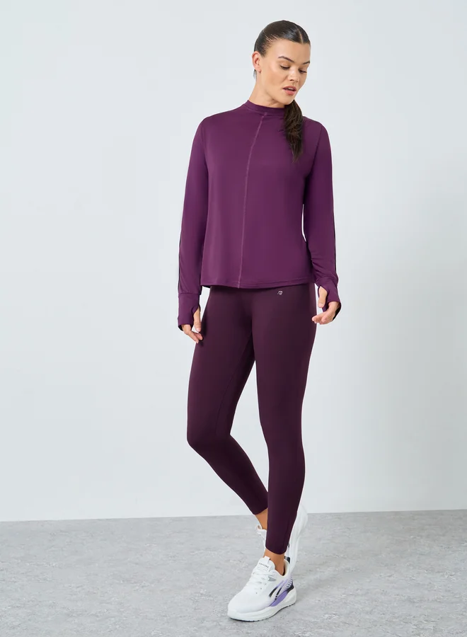 Styli Active Dual Stripe Textured Insert Long Sleeves Top