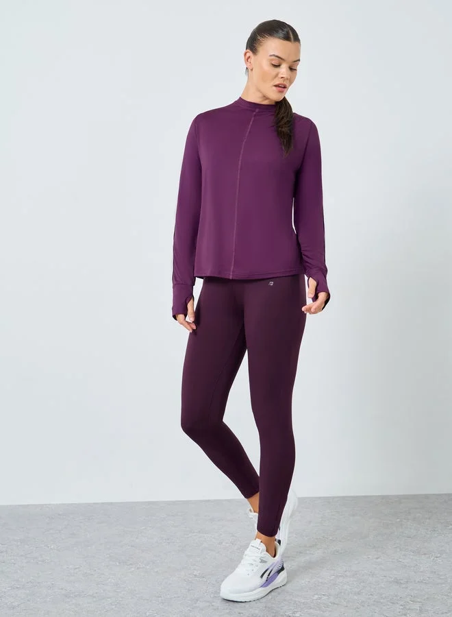 Styli Dual Stripe Textured Insert Long Sleeves Top