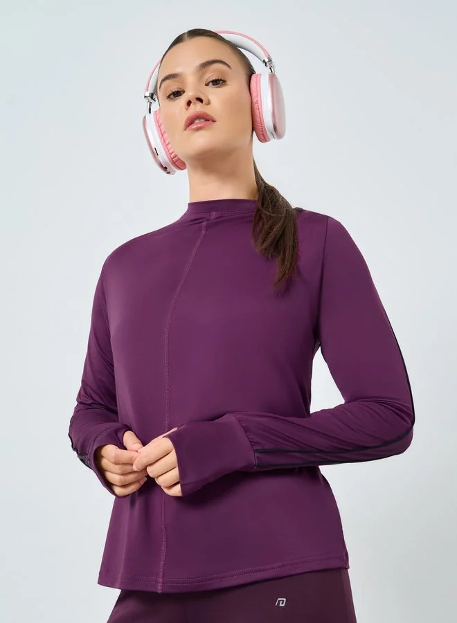 Styli Dual Stripe Textured Insert Long Sleeves Top