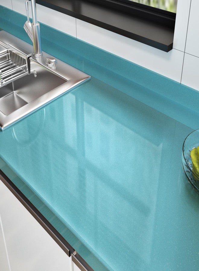 Wallercity Light Blue Glitter Contact Paper for Backsplash Peel and Stick Wallpaper for Bedroom Kitchen Cabinets Wallpaper Shiny Vinyl Wall Paper Waterproof Glossy Wallpaper Removable for Countertops - Image 1