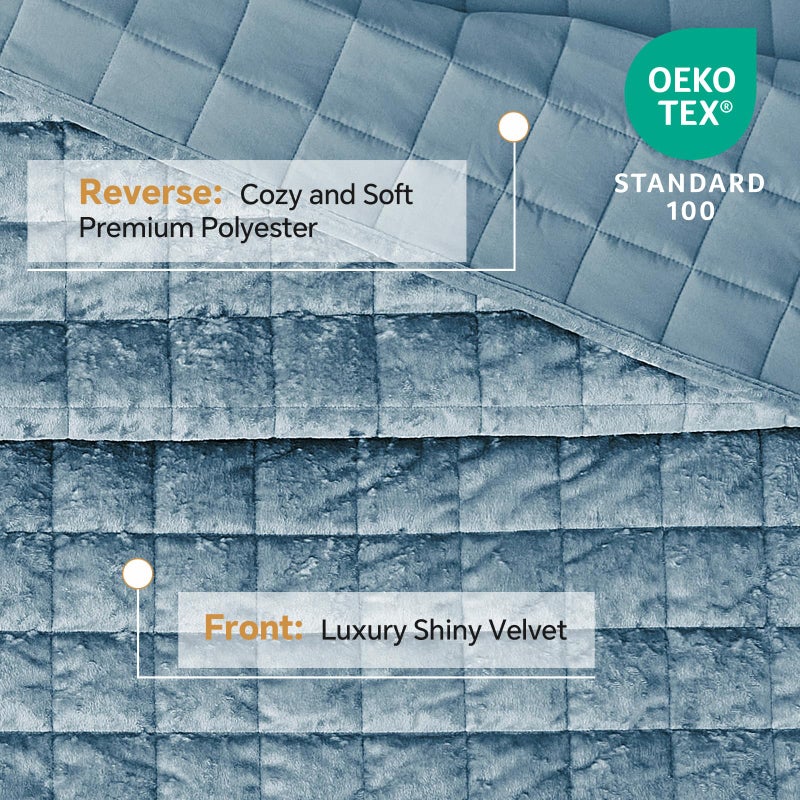 BEDELITE Velvet Quilt Set King Size - Luxury Velvet Comforter Bedding Set 3 Pieces, Lightweight Soft Cozy Shiny Dusty Blue Oversized Bedspread Coverlet for All Seasons with 2 Pillow Shams - Image 3