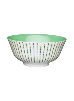 KitchenCraft Glazed Stoneware Bowls for thinKitchen:, Moroccan Stripe Pattern, Multi Colour Ceramic Bowls with Footed Base, Microwave & Dishwasher Safe, 15.7 cm