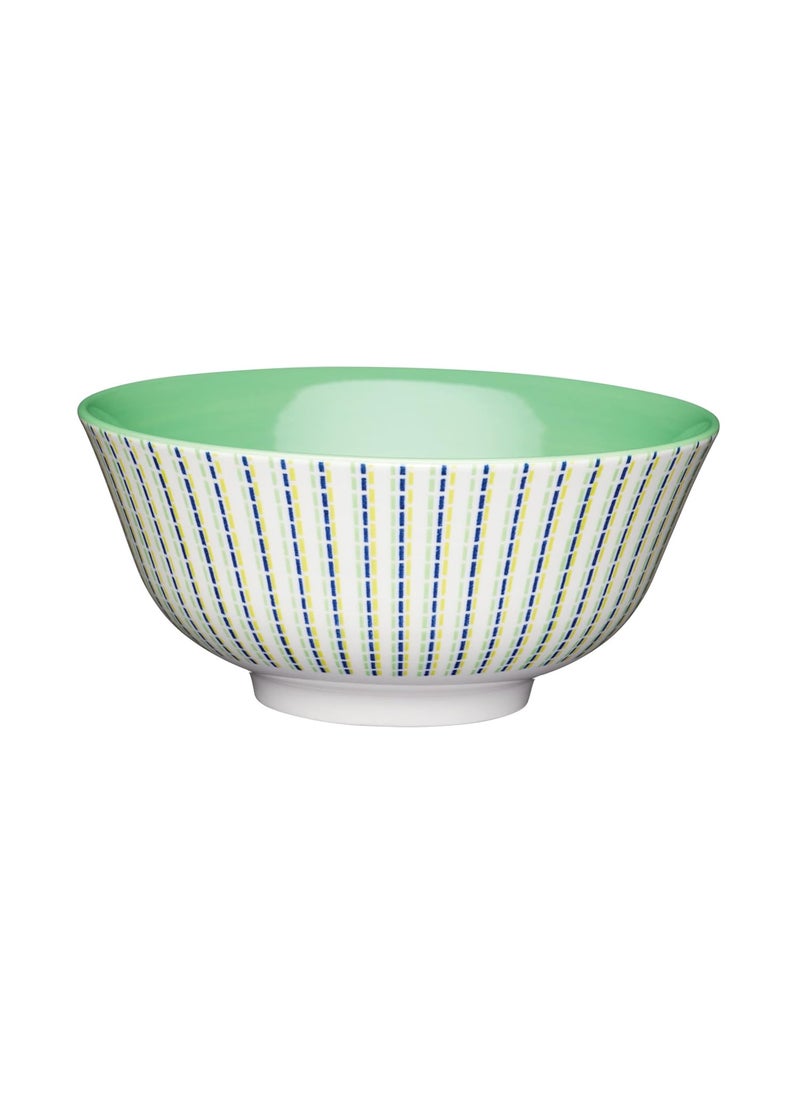 KitchenCraft KitchenCraft Glazed Stoneware Bowls for thinKitchen:, Moroccan Stripe Pattern, Multi Colour Ceramic Bowls with Footed Base, Microwave & Dishwasher Safe, 15.7 cm  - Image 1