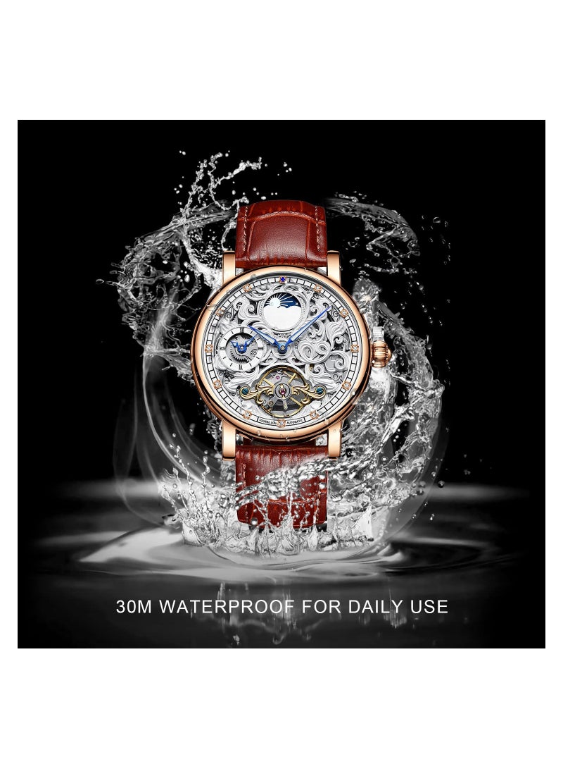 KASTWAVE Mens Mechanical Watches, Luxury Automatic Skeleton Tourbillon Watch Waterproof Crystal Self-Winding Wrist Watch for Men - Image 3