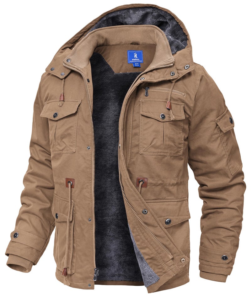 Zoofly Winter Coats for Men Insulated Fleece Lining Cargo Work Jackets Heavyweight Warm Jackets with Multi Pockets Khaki XL - Image 1