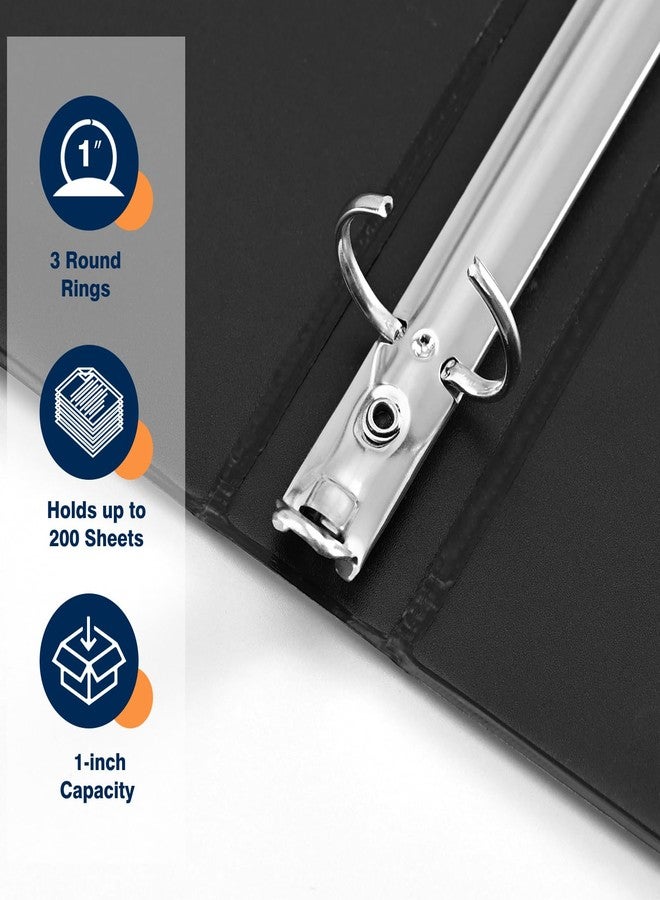 SUIN 1-inch 3 Ring Binder with 2 Interior Pockets, 1'' Basic Binders Holds US Letter Size 8.5'' x 11'' Paper - Versatile Binders for Office, Home, and School Use, 6 Pack (Black) - Image 3