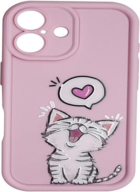 Silicon TPU Case Camera Protection with 3D Cheerful Prints For Apple iPhone 16 Plus 6.7 Inch (Lovely Cat)