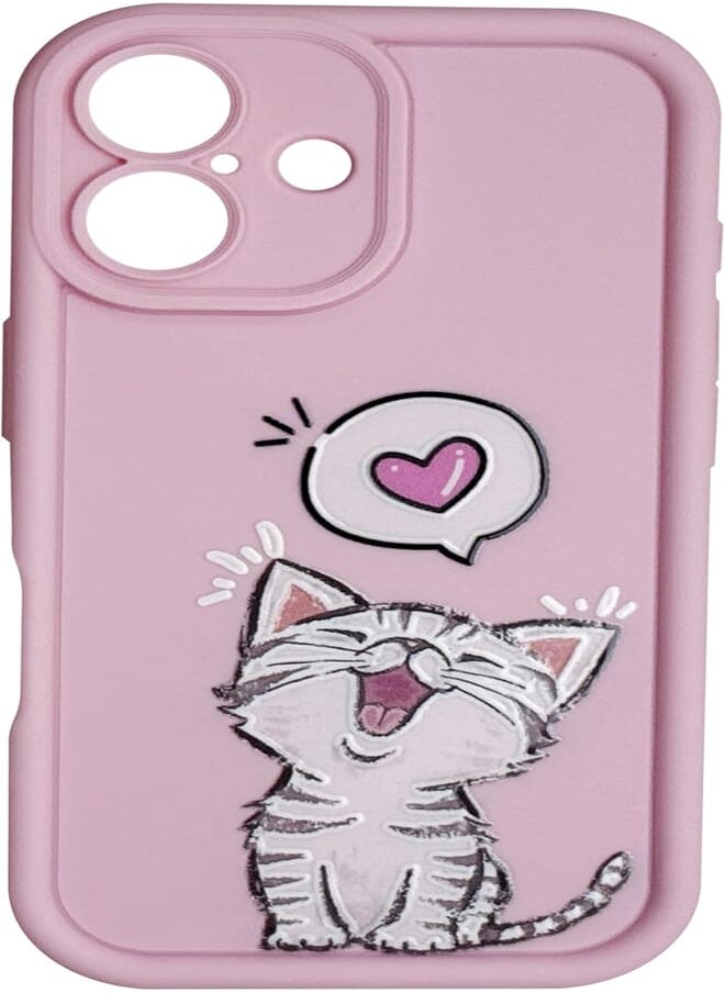 Silicon TPU Case Camera Protection with 3D Cheerful Prints For Apple iPhone 16 Plus 6.7 Inch (Lovely Cat)