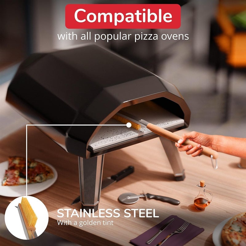 Senwosa 22” Pizza Oven Brush with Stone Scraper - Heat Resistant Stainless Steel Bristles, Long Handle - Compatible with Ooni, Gozney & Similar Ovens Classic design alternatives - Image 3