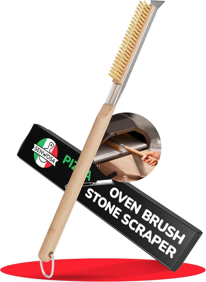Senwosa 22” Pizza Oven Brush with Stone Scraper - Heat Resistant Stainless Steel Bristles, Long Handle - Compatible with Ooni, Gozney & Similar Ovens Classic design alternatives - Image 1