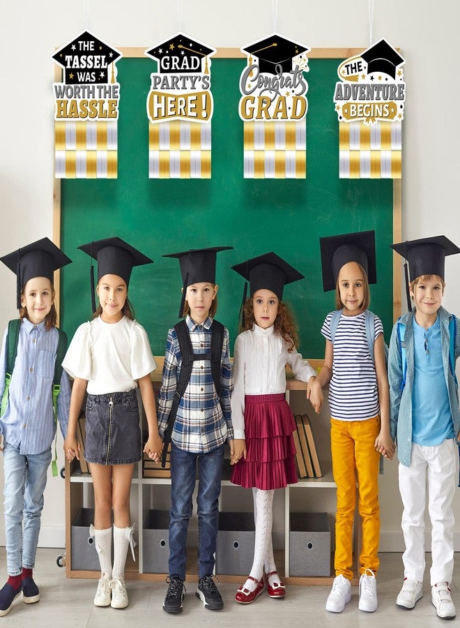 Cindeer 4 Sets Black & Gold Graduation Party Decorations, Congrats Grad Class of 2025 Hanging Streamers & Grad Hat Decor for Graduation Party Supplies - Image 5