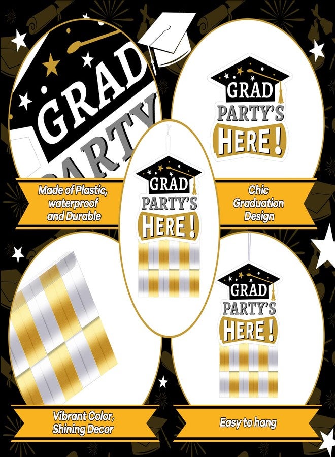 Cindeer 4 Sets Black & Gold Graduation Party Decorations, Congrats Grad Class of 2025 Hanging Streamers & Grad Hat Decor for Graduation Party Supplies - Image 4