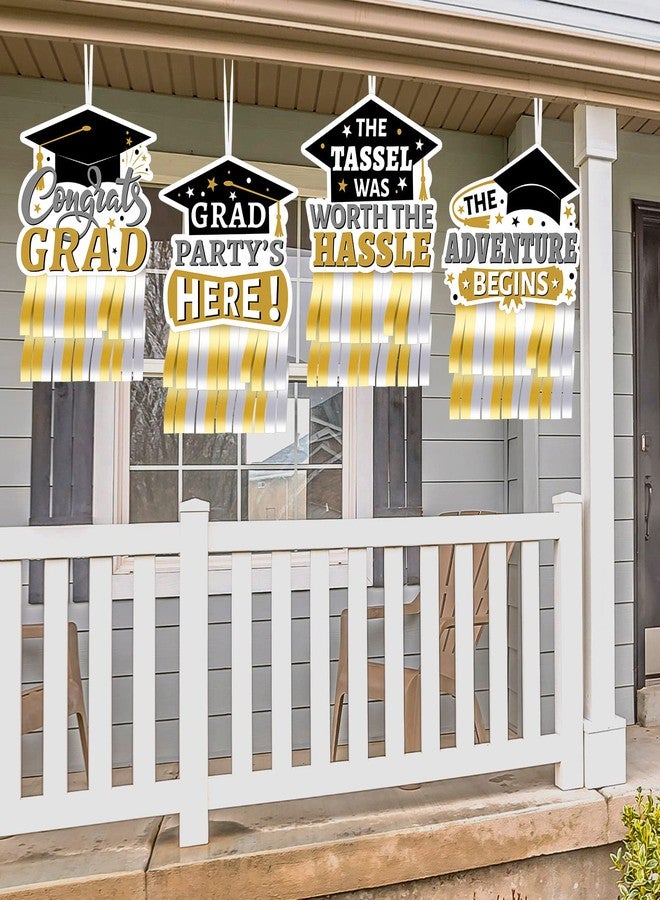 Cindeer 4 Sets Black & Gold Graduation Party Decorations, Congrats Grad Class of 2025 Hanging Streamers & Grad Hat Decor for Graduation Party Supplies - Image 1