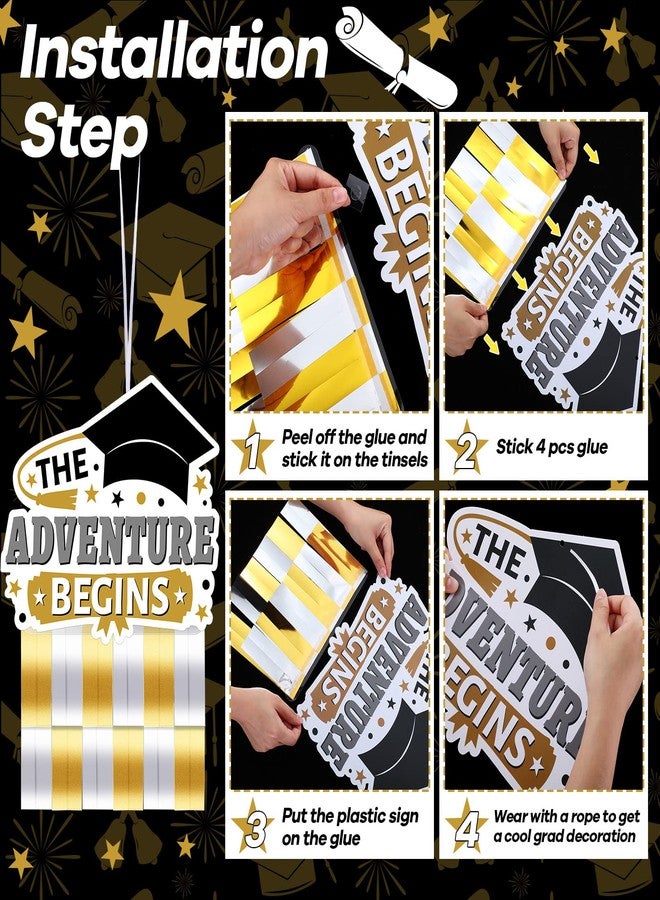 Cindeer 4 Sets Black & Gold Graduation Party Decorations, Congrats Grad Class of 2025 Hanging Streamers & Grad Hat Decor for Graduation Party Supplies - Image 3