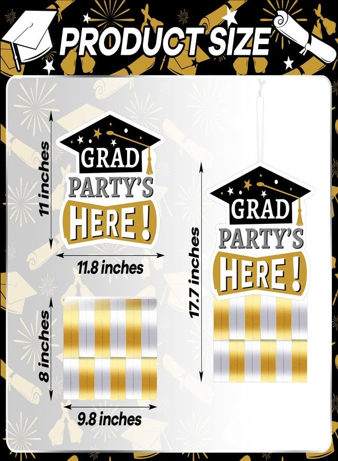 Cindeer 4 Sets Black & Gold Graduation Party Decorations, Congrats Grad Class of 2025 Hanging Streamers & Grad Hat Decor for Graduation Party Supplies - Image 2