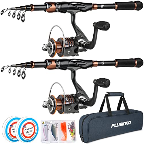 PLUSINNO Fishing Rod and Reel Combos Bronze Warrior Toray 24Ton Carbon Matrix Telescopic Fishing Rod Pole 12 1 Shielded Bearings Stainless Steel BB Spinning Reel Travel Freshwater Fishing Gear