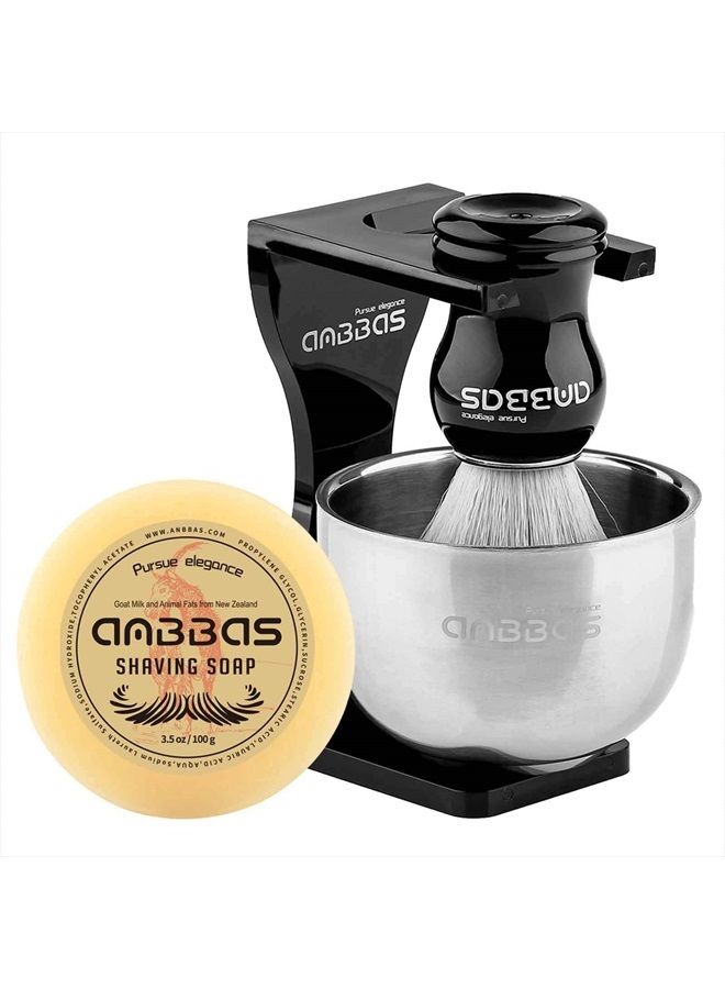 Anbbas Faux Badger Shaving Brush Set with 3.5OZ Milk Shaving Soap and Bowl Stainless Steel,Black Acrylic Shaving Stand Holer for DE Razor Men Close Shave Kit - Image 1